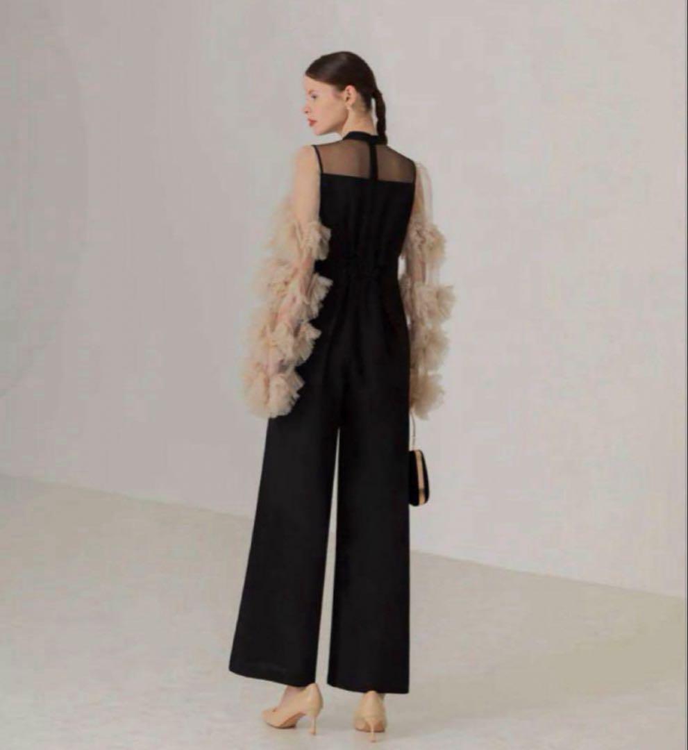 Leja ボリュームチュールスリーブオールインワンパンツドレス　ブラック　S