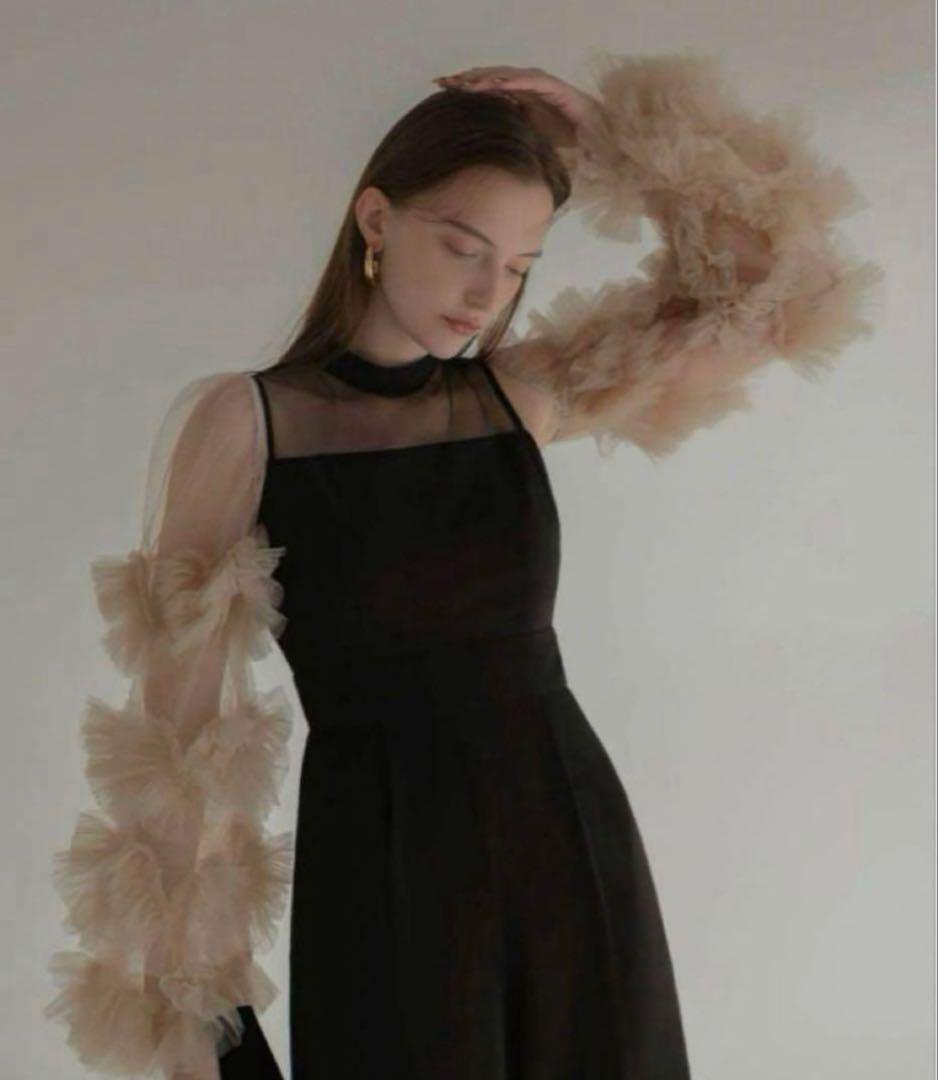 Leja ボリュームチュールスリーブオールインワンパンツドレス　ブラック　S