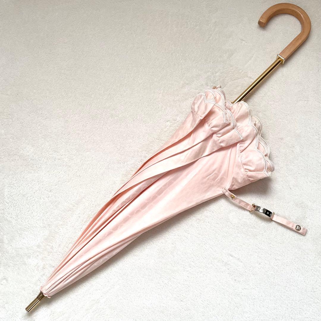CELINE　セリーヌ　フリル　日傘　長傘　ピンク　トリオンフ　金具