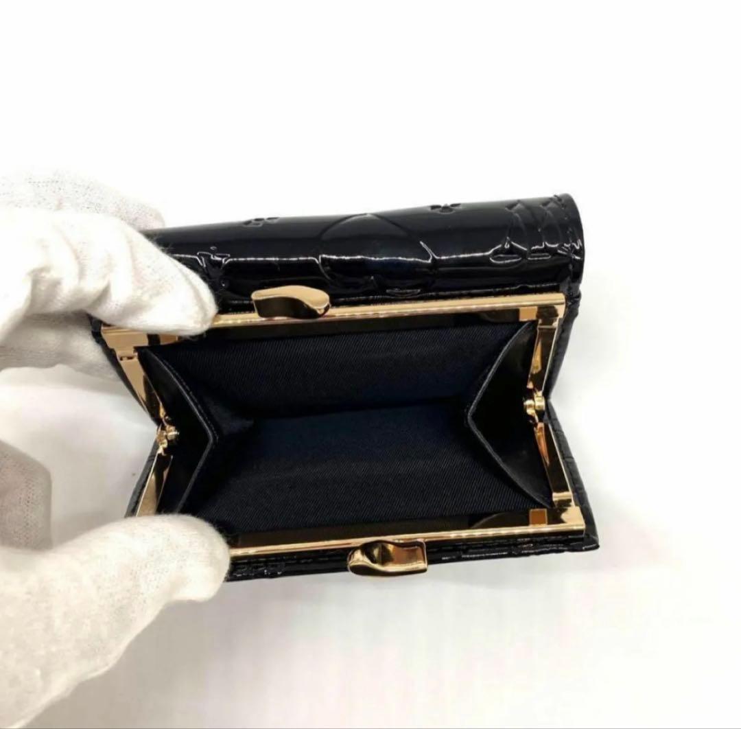 【在庫ラスト】ヴィヴィアンウエストウッド折り財布 型押しエナメル ブラック ロゴ