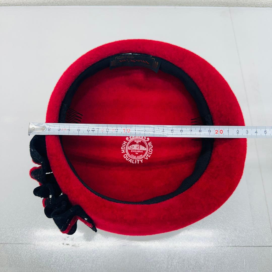 maxim 赤いフラワーリボンハット　兎毛