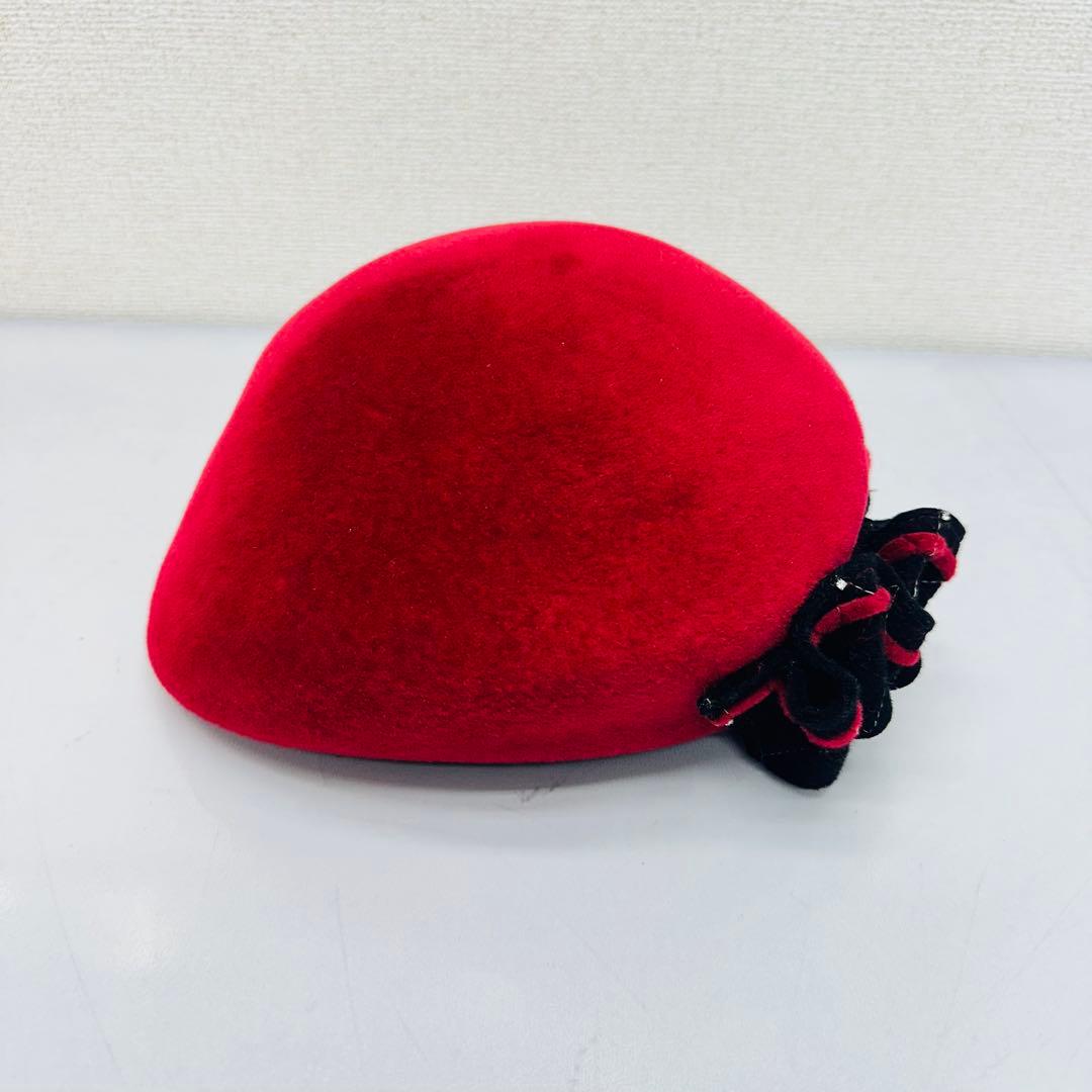maxim 赤いフラワーリボンハット　兎毛