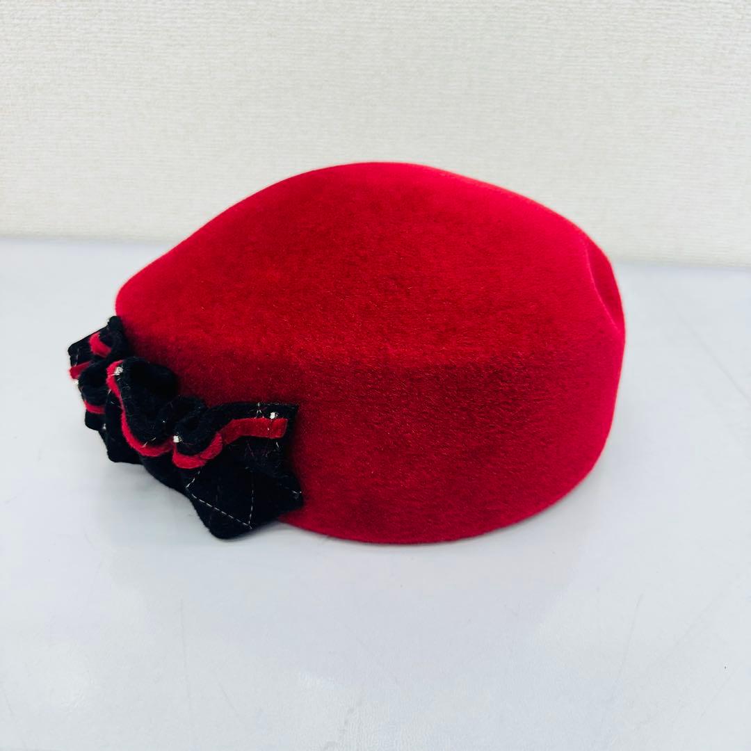 maxim 赤いフラワーリボンハット　兎毛