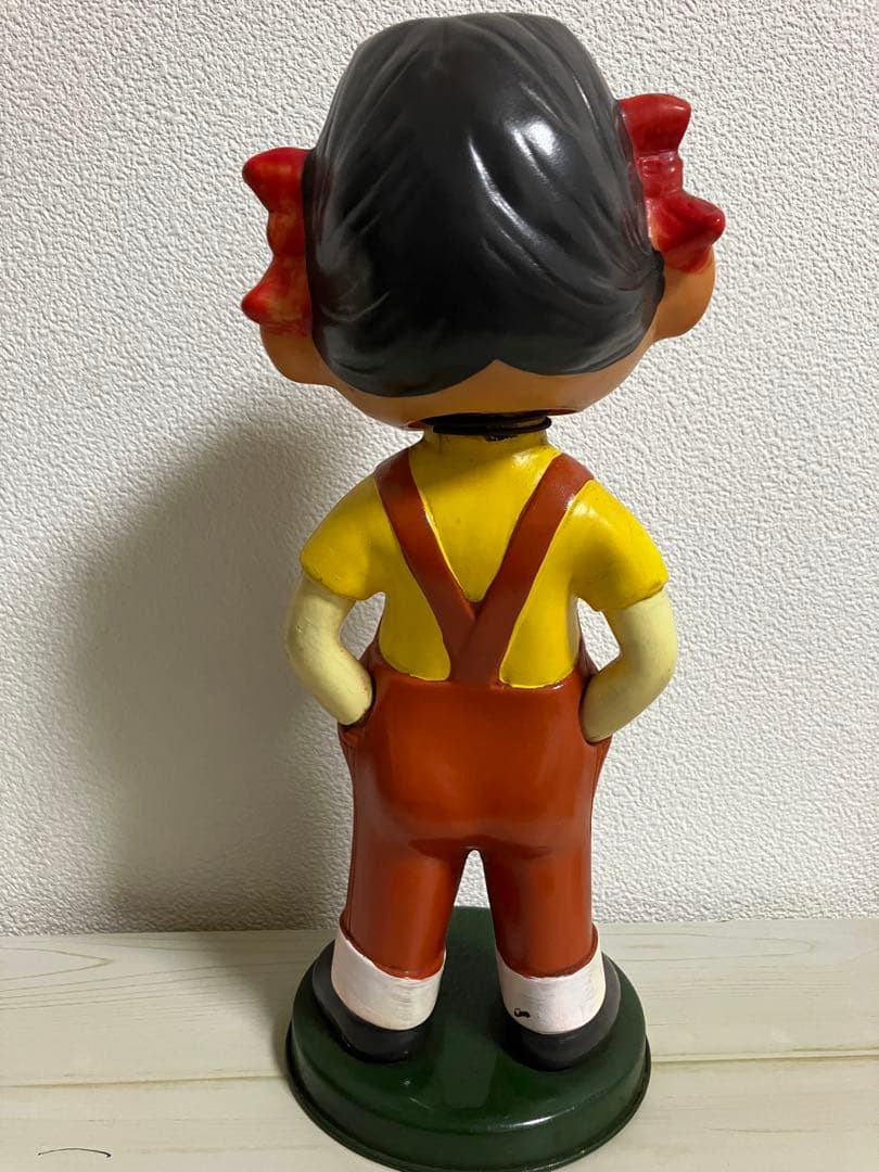 不二家　ペコちゃんブリキ台　ソフビ首振り人形 頭部ネジ２つ　昭和レトロ