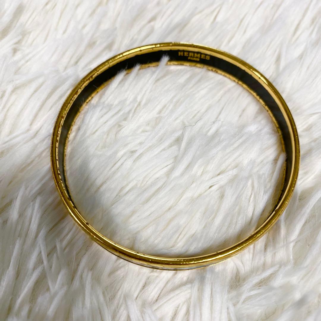 HERMES エマイユ　七宝焼　バングル　ブレスレット　猫　アニマル　ブルー