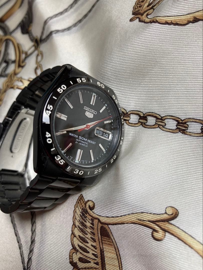 セイコー 自動巻き 時計 黒 金属ベルト