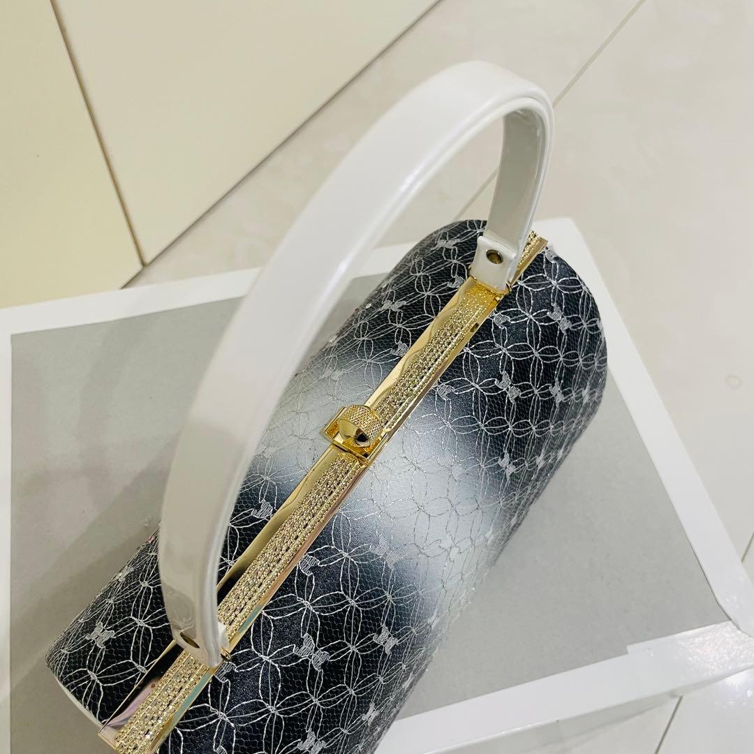 和装用 バッグ・草履（Lサイズ）セット（濃紺・ホワイト）シルバーレース 成人式