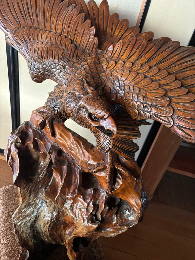 木製鷲の彫刻置物 特大
