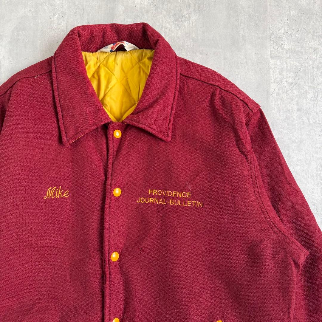 RENNOC ヴィンテージ ウールメルトンジャケット バーガンディー XL 刺繍