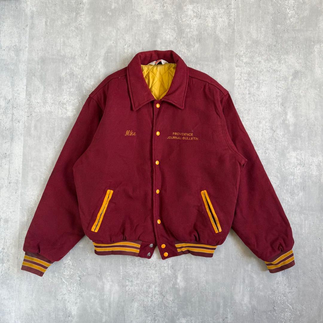 RENNOC ヴィンテージ ウールメルトンジャケット バーガンディー XL 刺繍