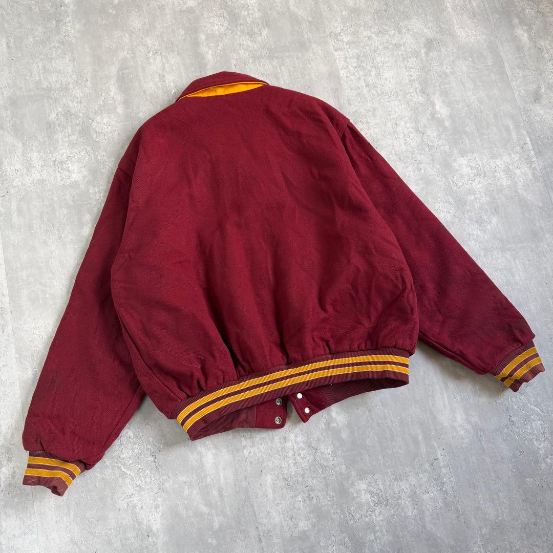 RENNOC ヴィンテージ ウールメルトンジャケット バーガンディー XL 刺繍