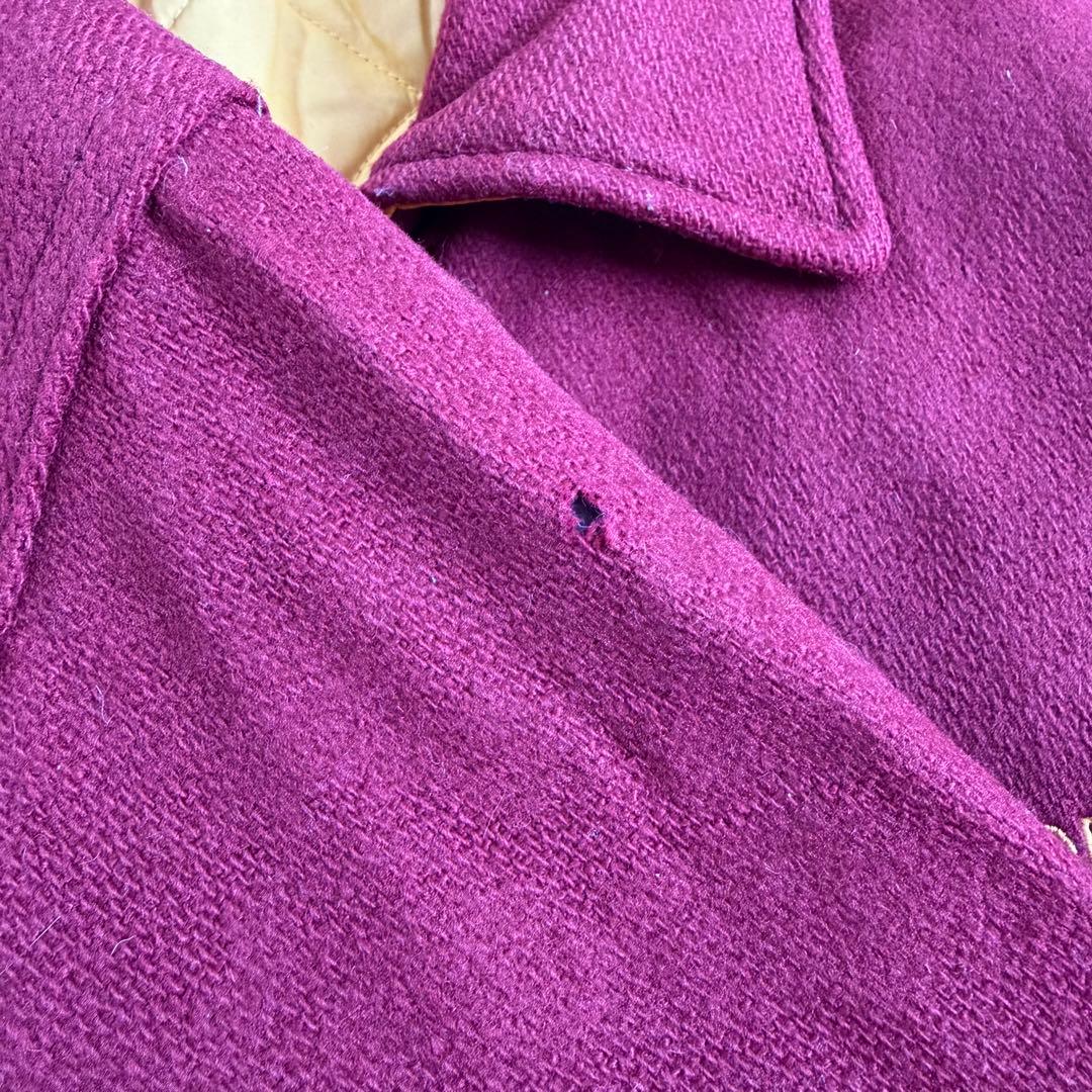 RENNOC ヴィンテージ ウールメルトンジャケット バーガンディー XL 刺繍