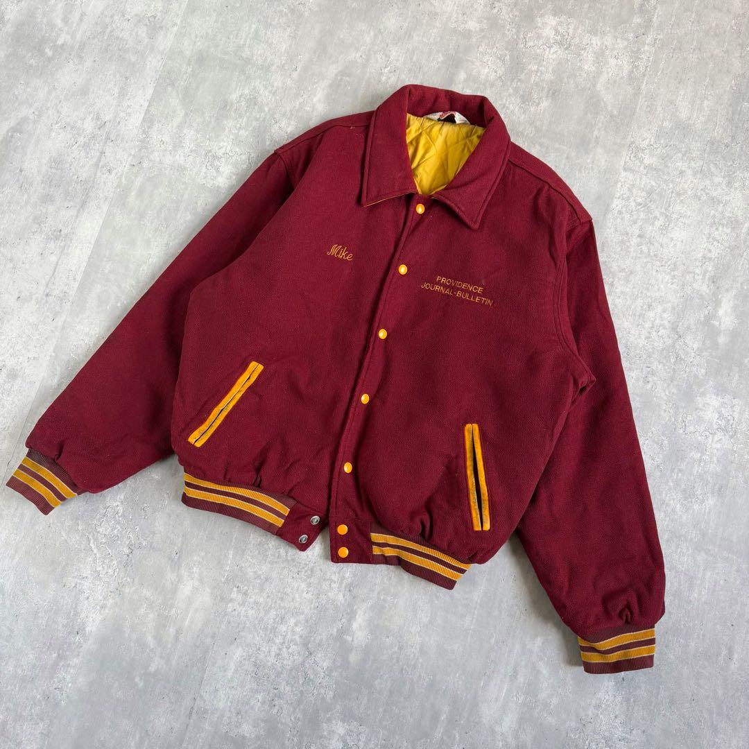 RENNOC ヴィンテージ ウールメルトンジャケット バーガンディー XL 刺繍