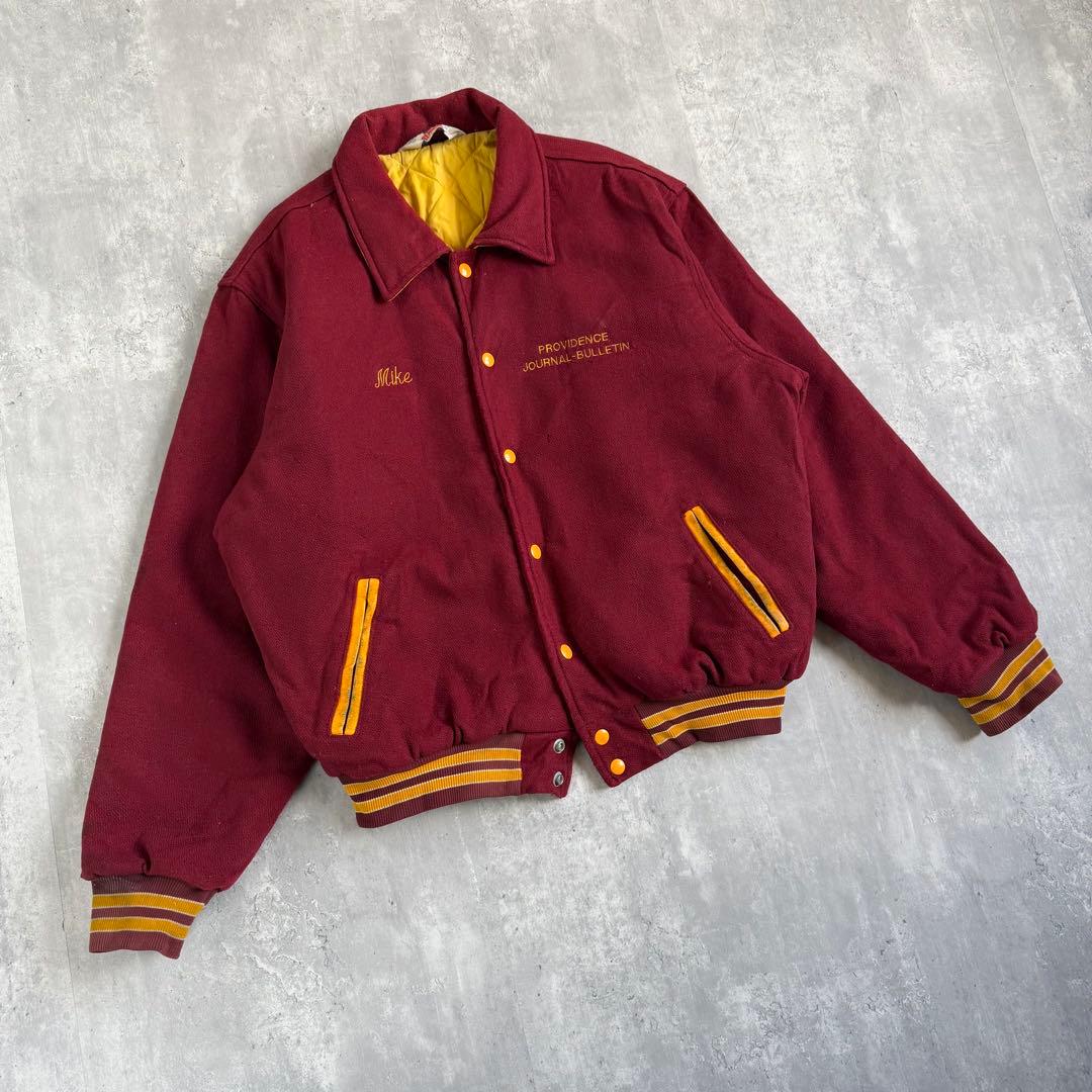 RENNOC ヴィンテージ ウールメルトンジャケット バーガンディー XL 刺繍