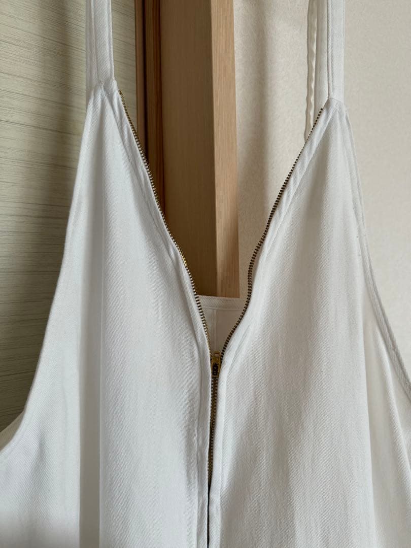 DouDou 細紐デニムフロントジップサロペット