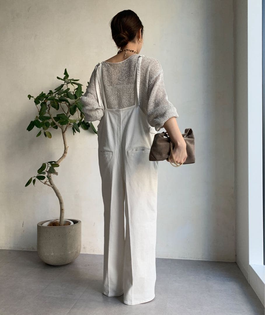 DouDou 細紐デニムフロントジップサロペット