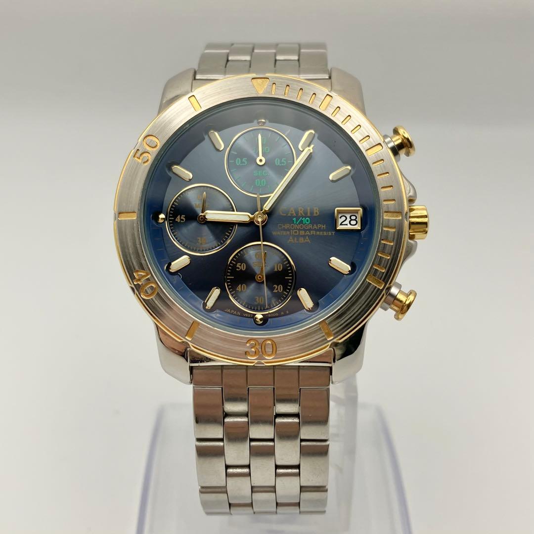 美品稼働　セイコー　アルバ　CARIB クロノグラフ 腕時計　メンズ　新品電池