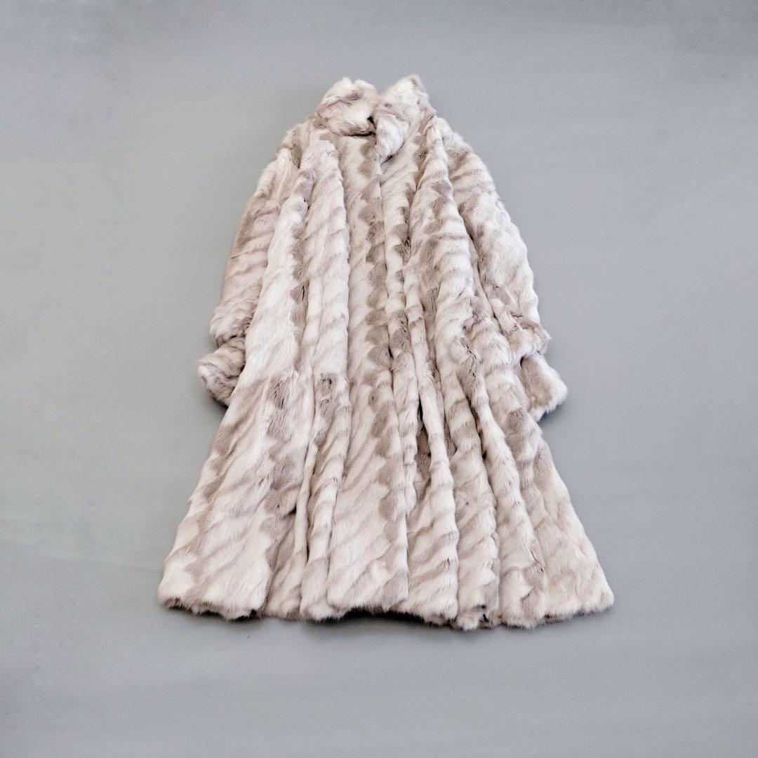 毛皮コート　ホワイト　ミックス　ブルー　アルティマ　Altima ロング