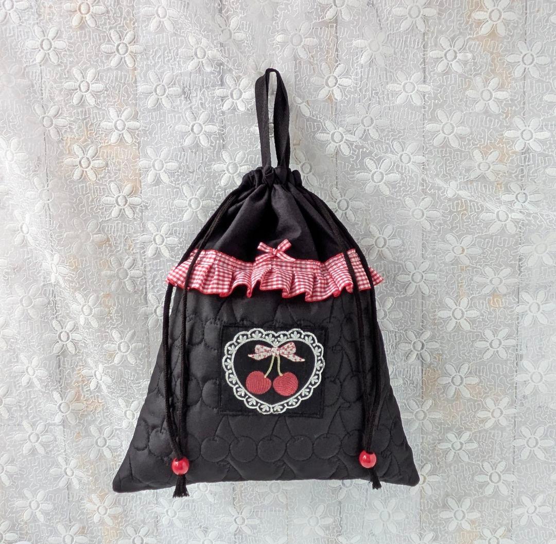 入園入学3点セット　手提げ　上履き袋　お着替え袋　さくらんぼの刺繍リボン