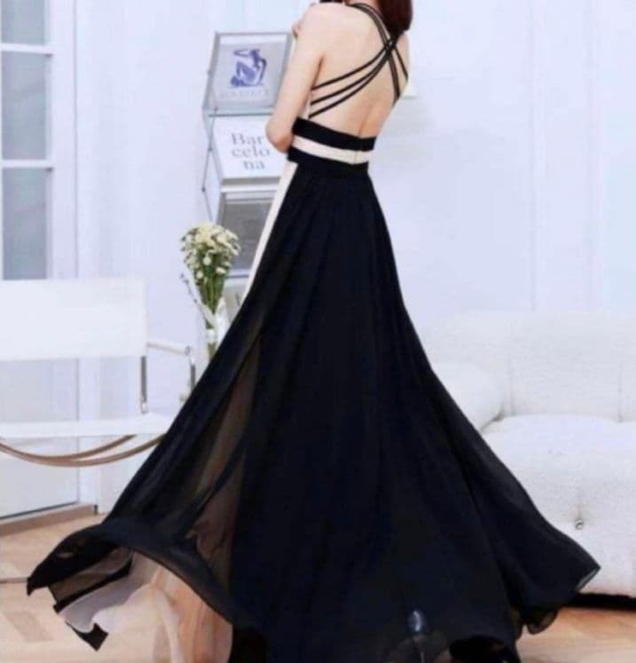 ERUKEI SETTAN バイカラー バッククロス シフォン ロングドレス 4