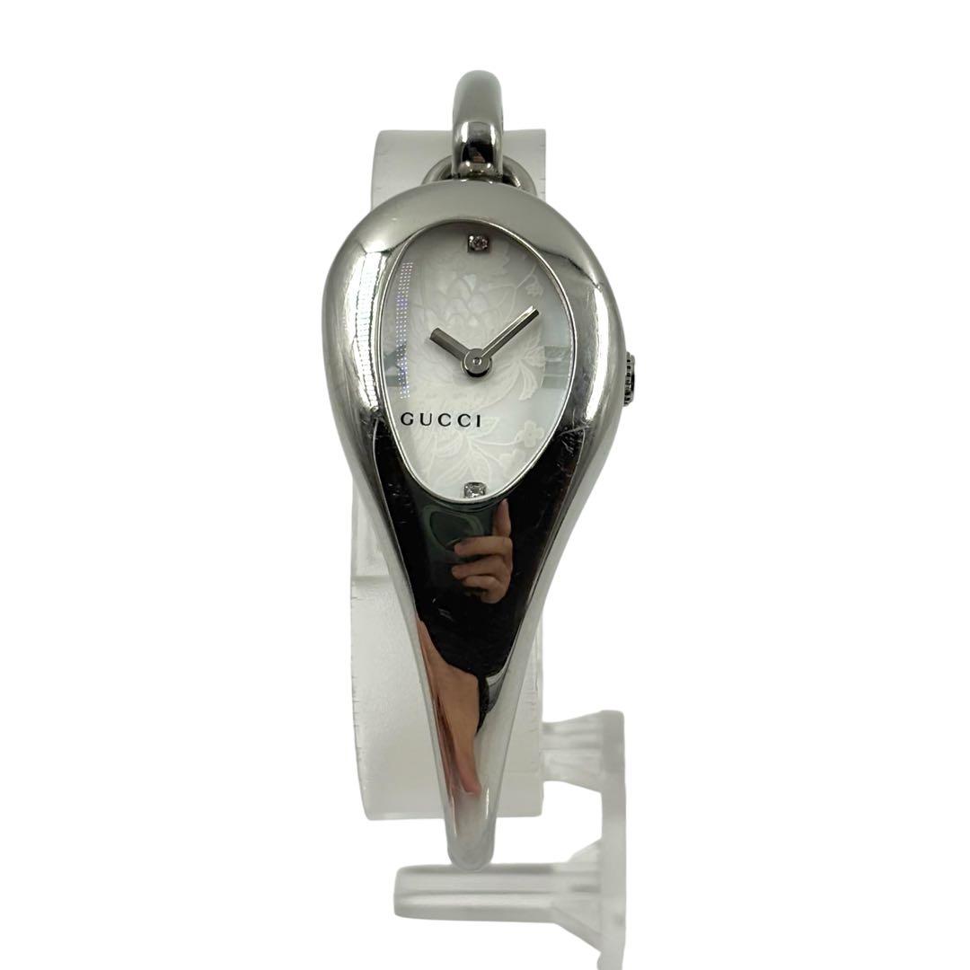レア グッチ 103 腕時計 バングルウォッチ ダイヤ 2P フローラ シルバー