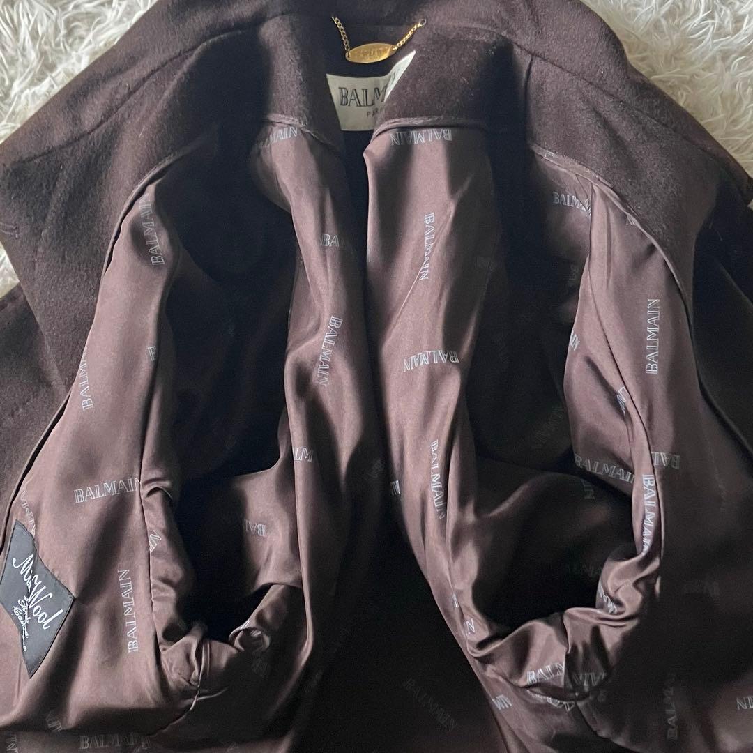 ✨極美品✨BALMAIN カシミヤ混×シルク チェスターコート ロング ブラウン