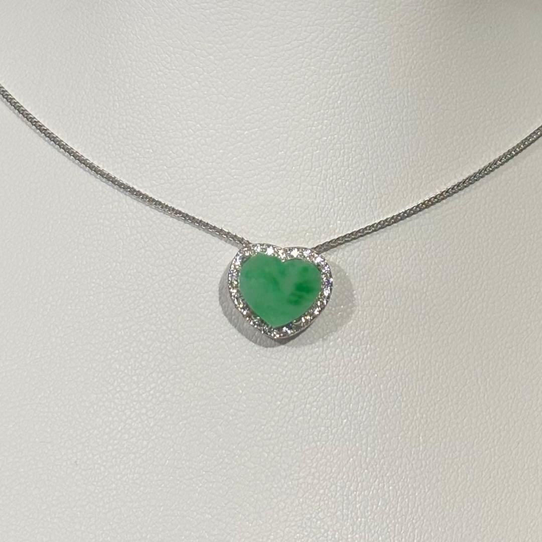 荒田進　ミャンマー産　天然本翡翠A貨　満緑色　ハート　S925 ネックレス