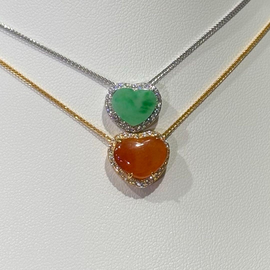 荒田進　ミャンマー産　天然本翡翠A貨　満緑色　ハート　S925 ネックレス