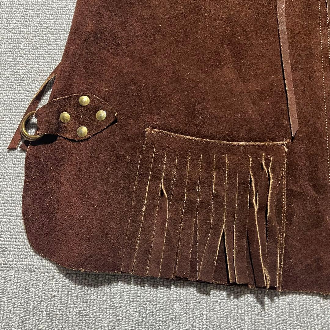 70s 80s ヴィンテージ スエードレザー 編み込み ウエスタン ベスト レア