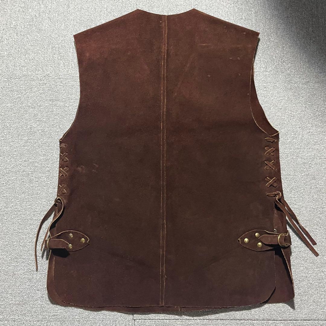 70s 80s ヴィンテージ スエードレザー 編み込み ウエスタン ベスト レア