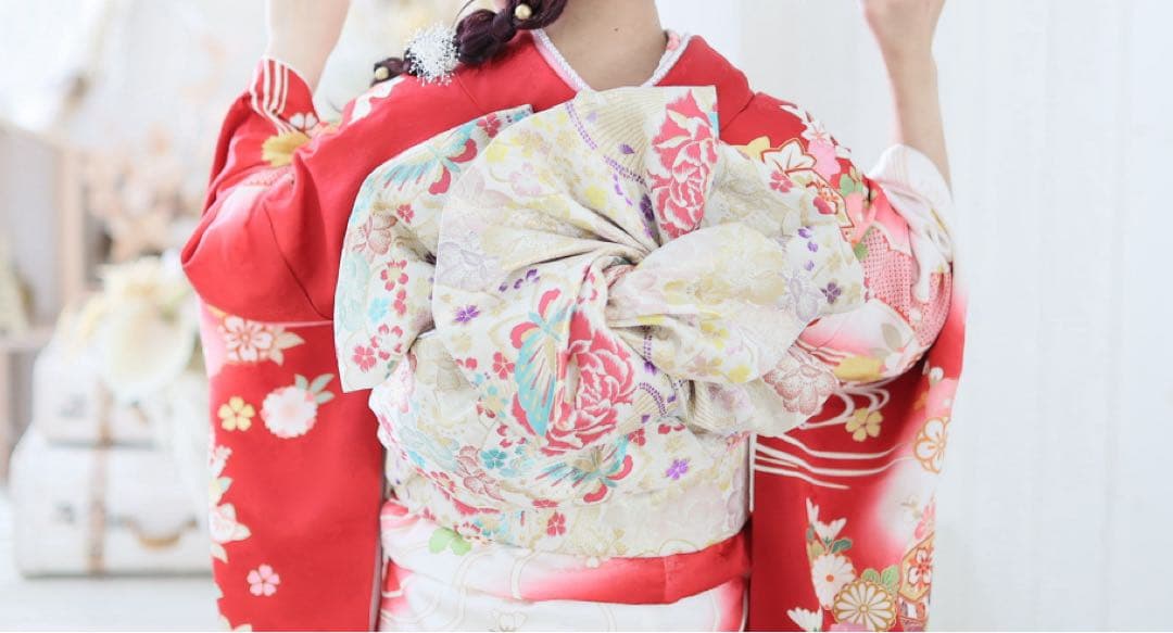 振袖完全フルセット成人式♡正絹赤色150〜160㎝向♡全ての小物付クリーニング済