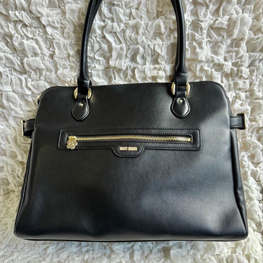 美品 マリークワント A4収納可 フロントファスナー横型 トート ブラック