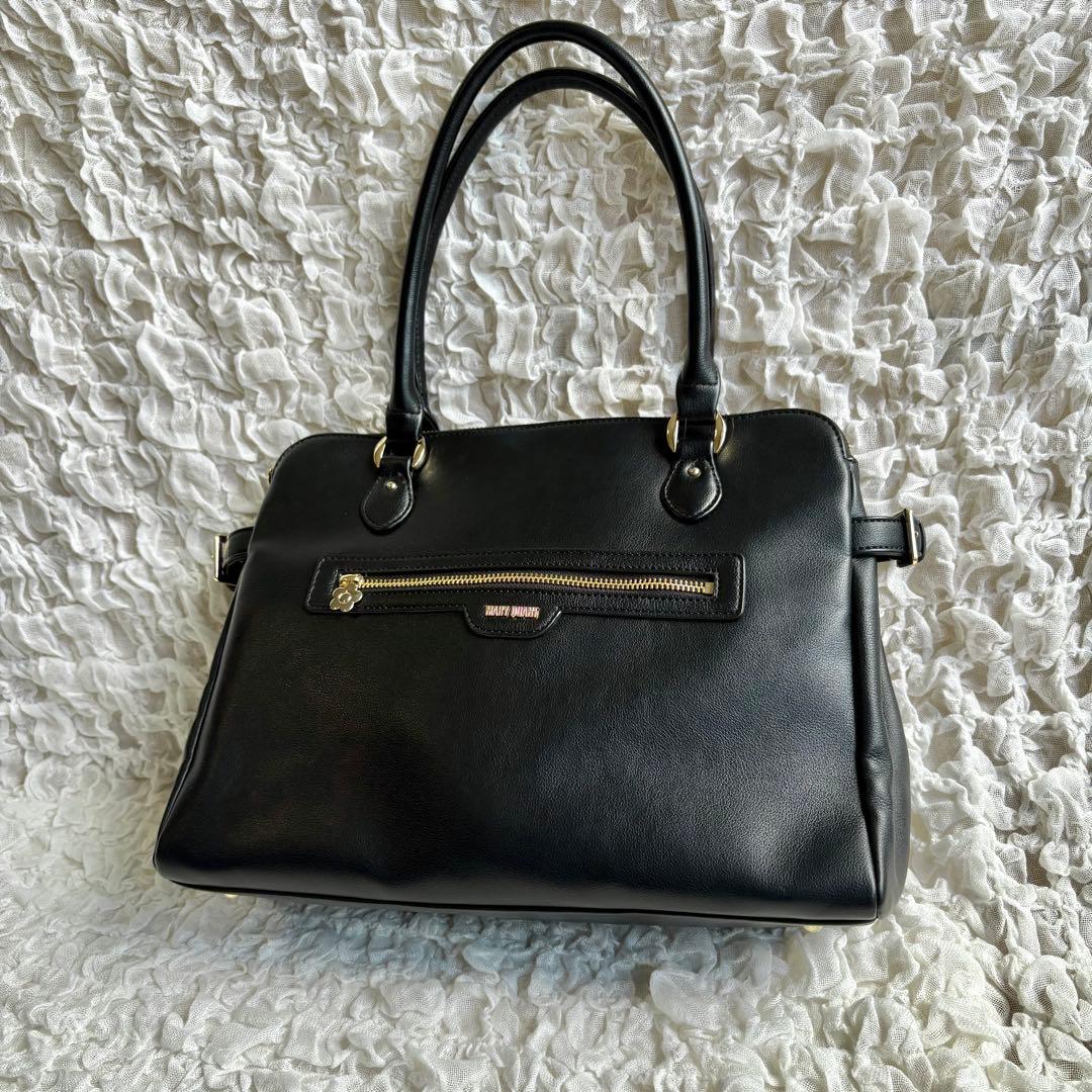 美品 マリークワント A4収納可 フロントファスナー横型 トート ブラック