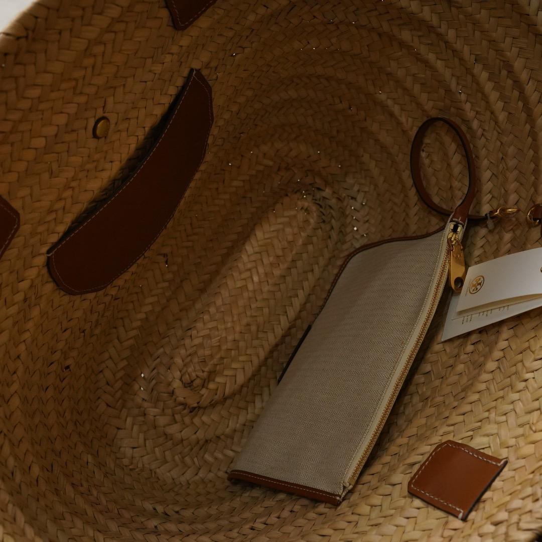 未使用級 TORY BURCH かごバッグ ラフィア ベージュ ポーチ付