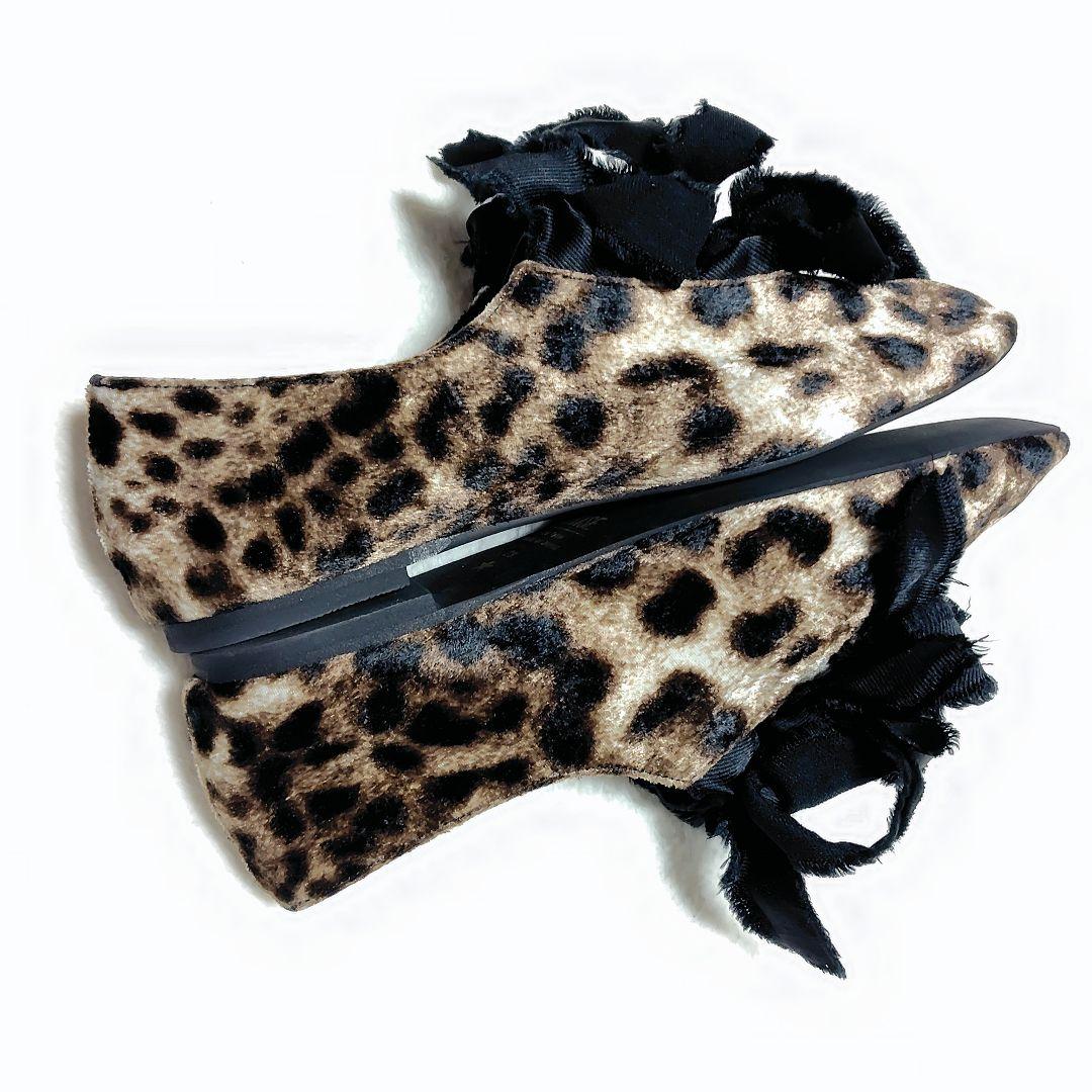 美品　LE TALON GRISE　サテンリボンバレリーナ　レオパード　日本製