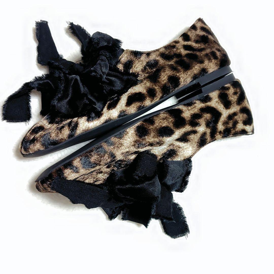 美品　LE TALON GRISE　サテンリボンバレリーナ　レオパード　日本製