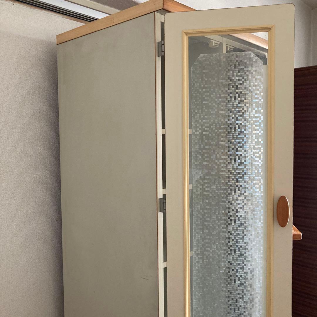 たのメル便 食器棚 昭和レトロ ホワイト ガラス扉付き 引き出し付き