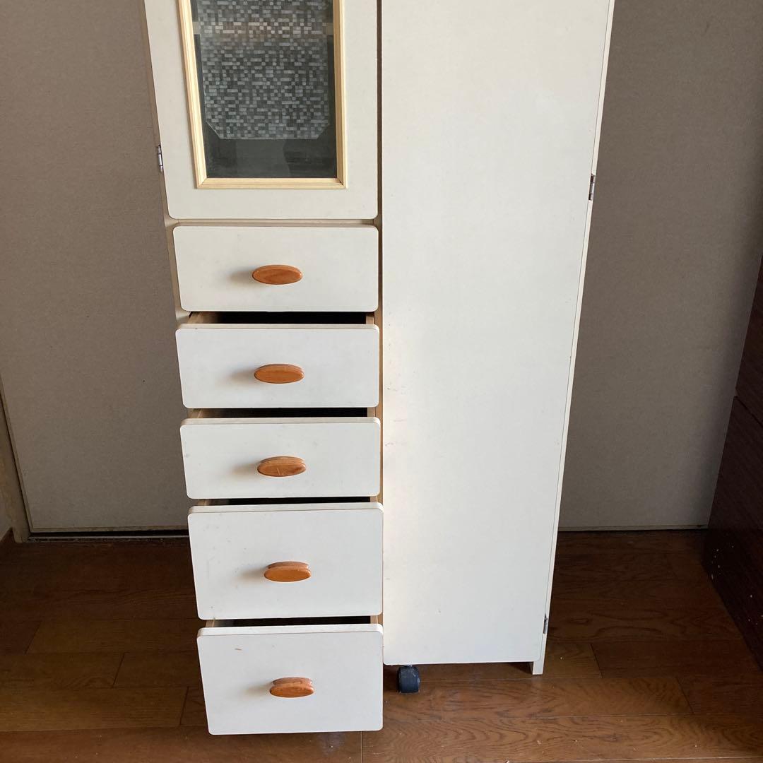 たのメル便 食器棚 昭和レトロ ホワイト ガラス扉付き 引き出し付き