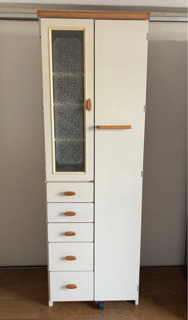 たのメル便 食器棚 昭和レトロ ホワイト ガラス扉付き 引き出し付き