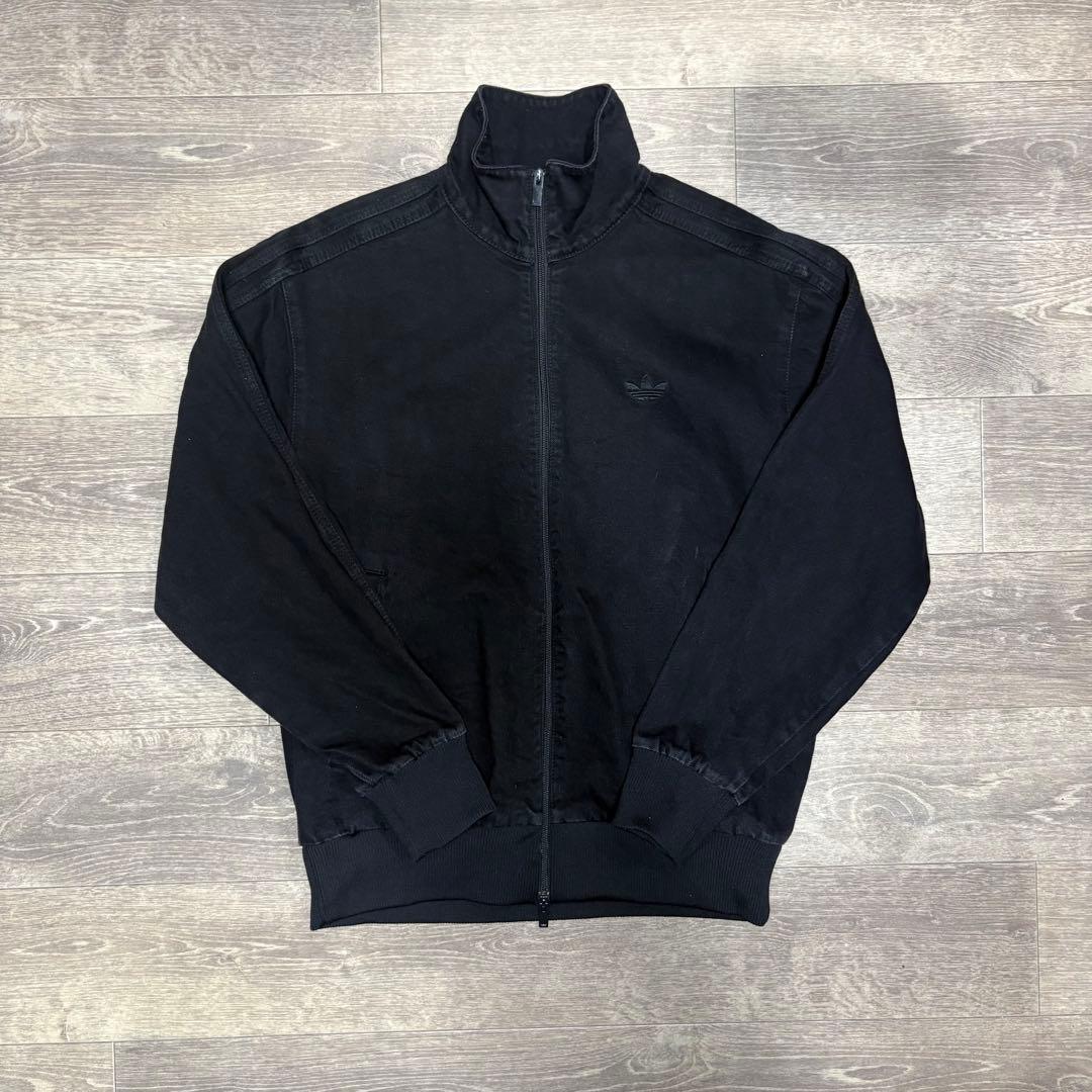 【希少/XL】アディダス 異素材切替 トラックジャケット 黒 刺繍ロゴ 美品