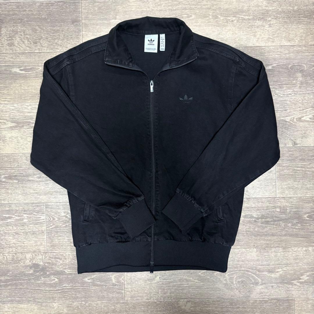 【希少/XL】アディダス 異素材切替 トラックジャケット 黒 刺繍ロゴ 美品