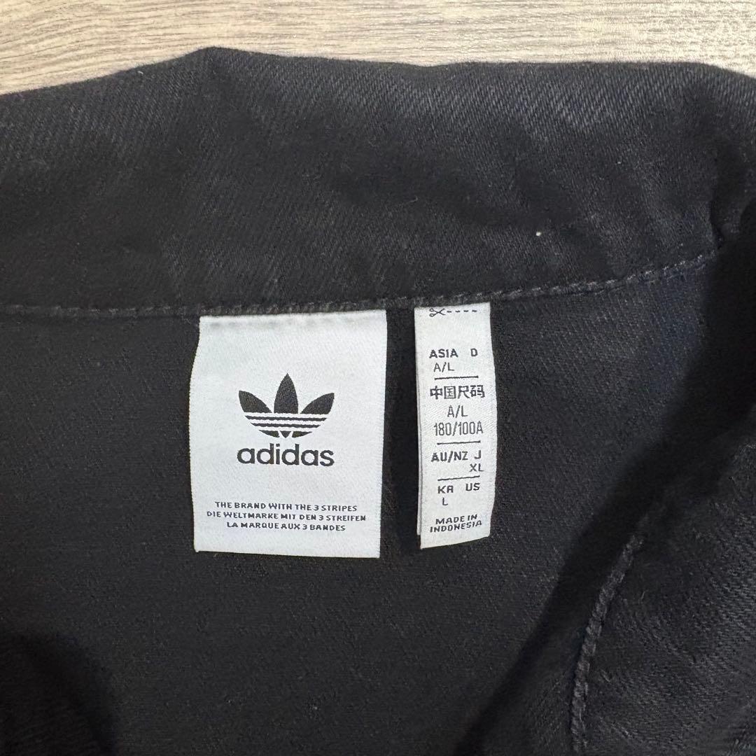 【希少/XL】アディダス 異素材切替 トラックジャケット 黒 刺繍ロゴ 美品