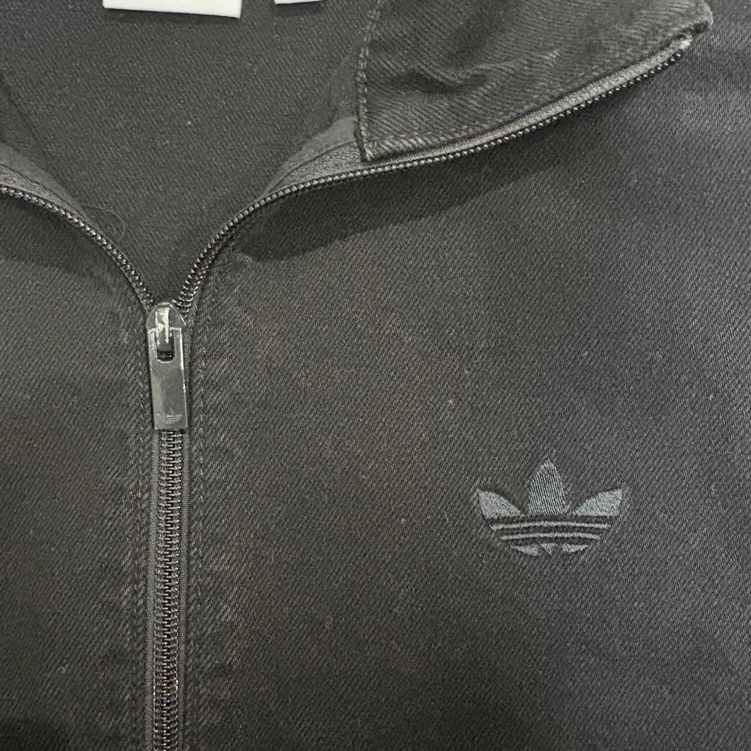 【希少/XL】アディダス 異素材切替 トラックジャケット 黒 刺繍ロゴ 美品
