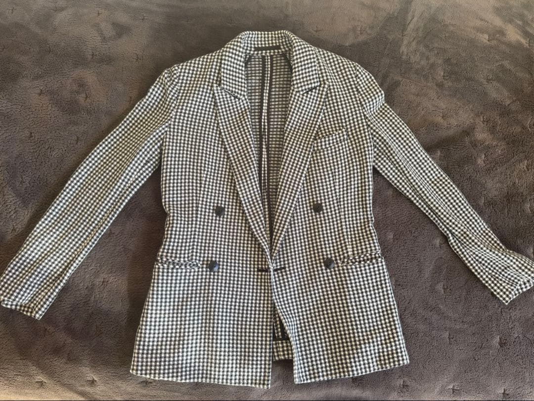 CABaN コットンカシミヤ ギンガムチェックジャカードダブルブレストジャケット