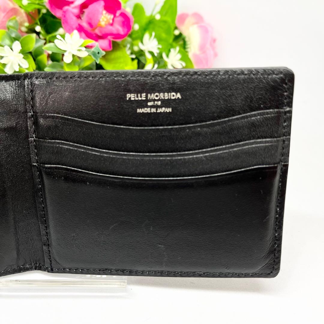 美品　PELLE MORBIDA マネークリップ　財布　二つ折り　黒　本革