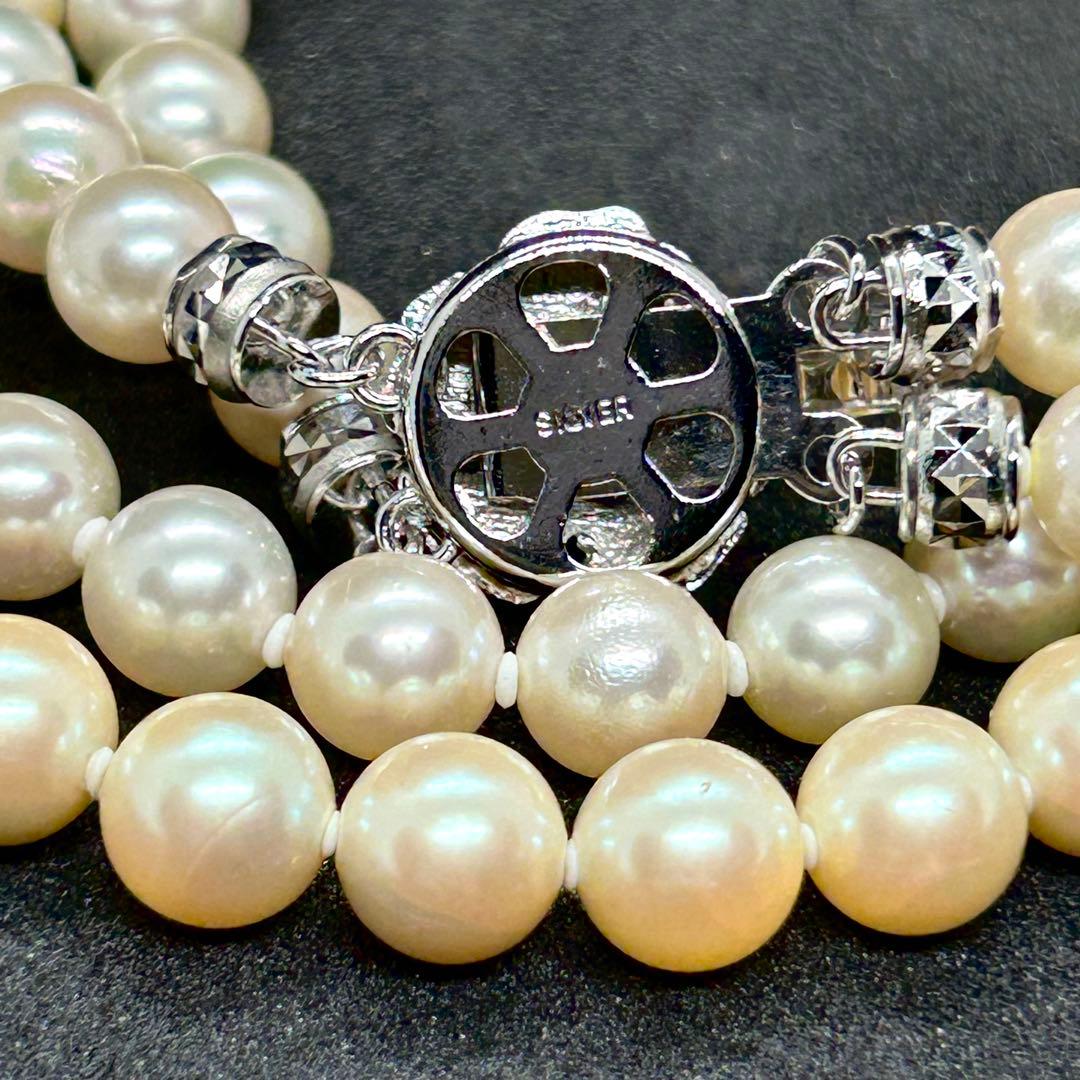 本真珠 二重ネックレス シルバー留め具