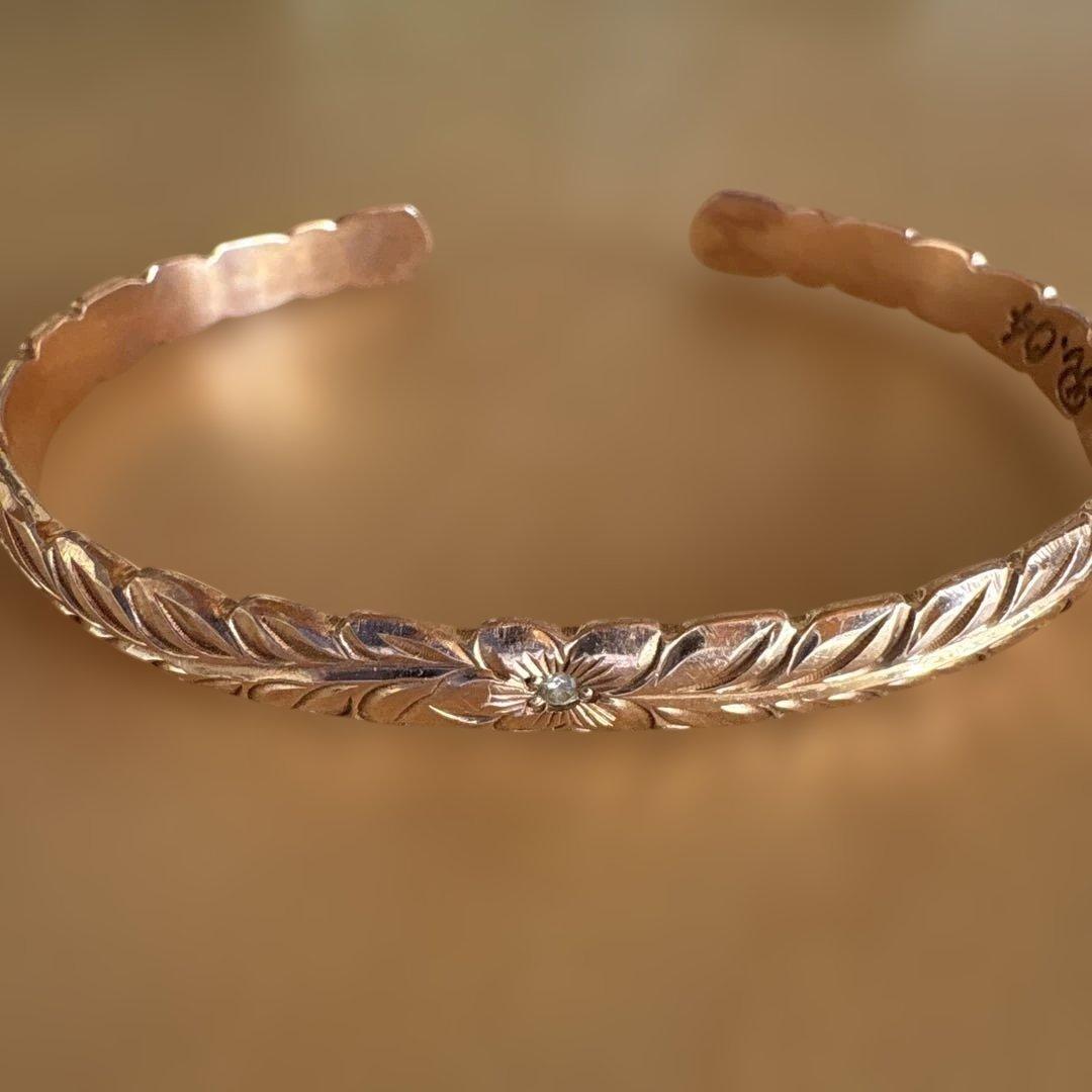 リル坊ワイレアハワイアンジュエリーバングル14kピンクゴールド＆メレダイヤ