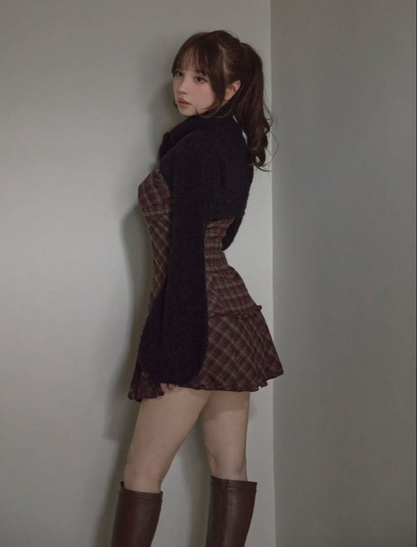 ANDMARY Lulu check set mini dress レッド