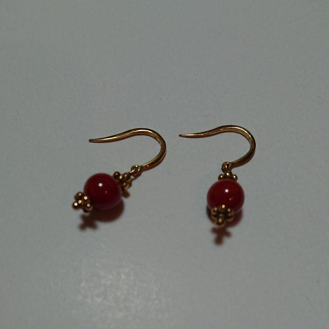 K18 赤 珊瑚 ピアス