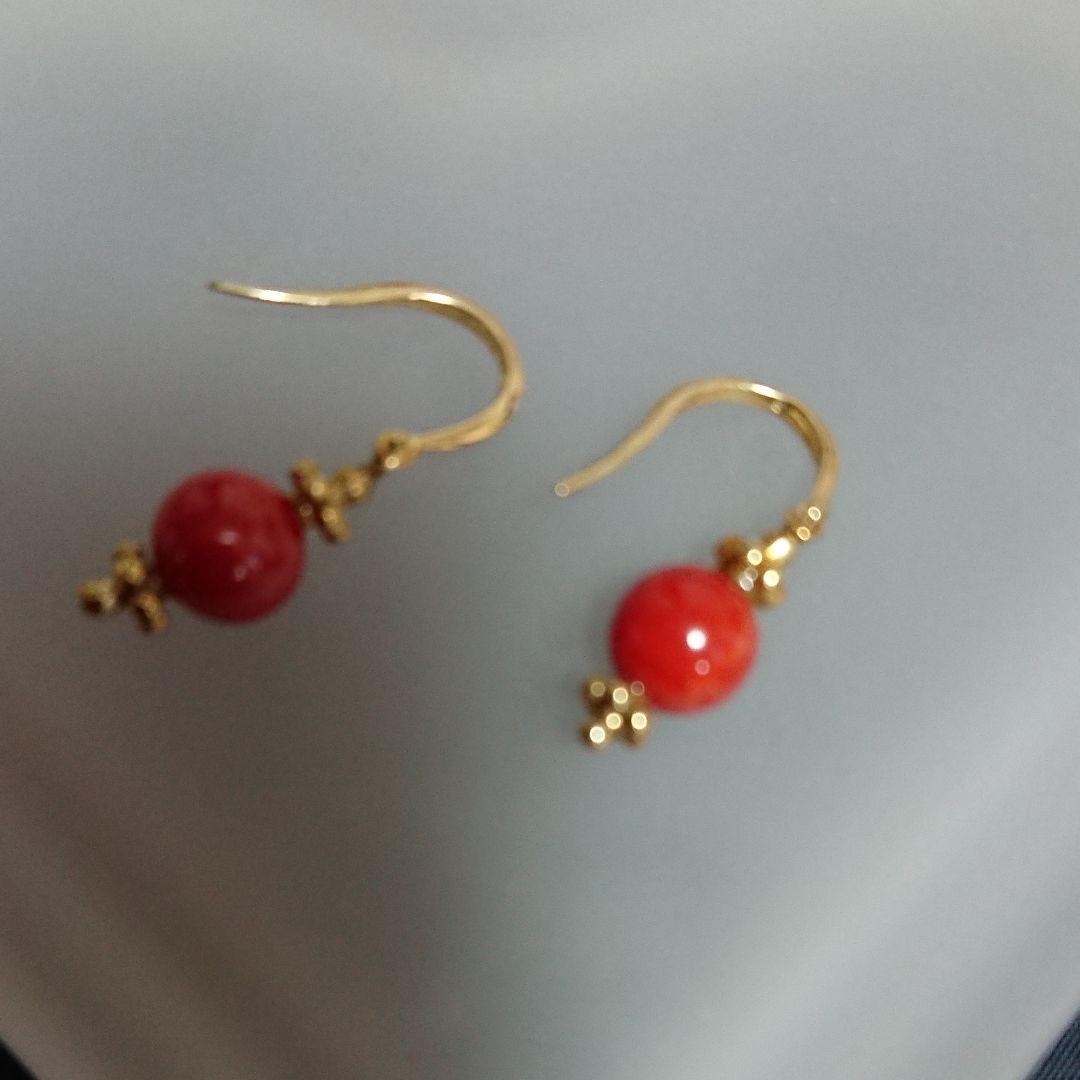 K18 赤 珊瑚 ピアス